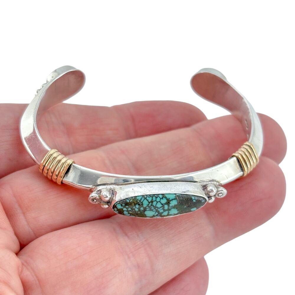 Vintage E. Piaso Navajo Sterling Silver 925 Black Web Turquoise Cuff Bracelet 6"